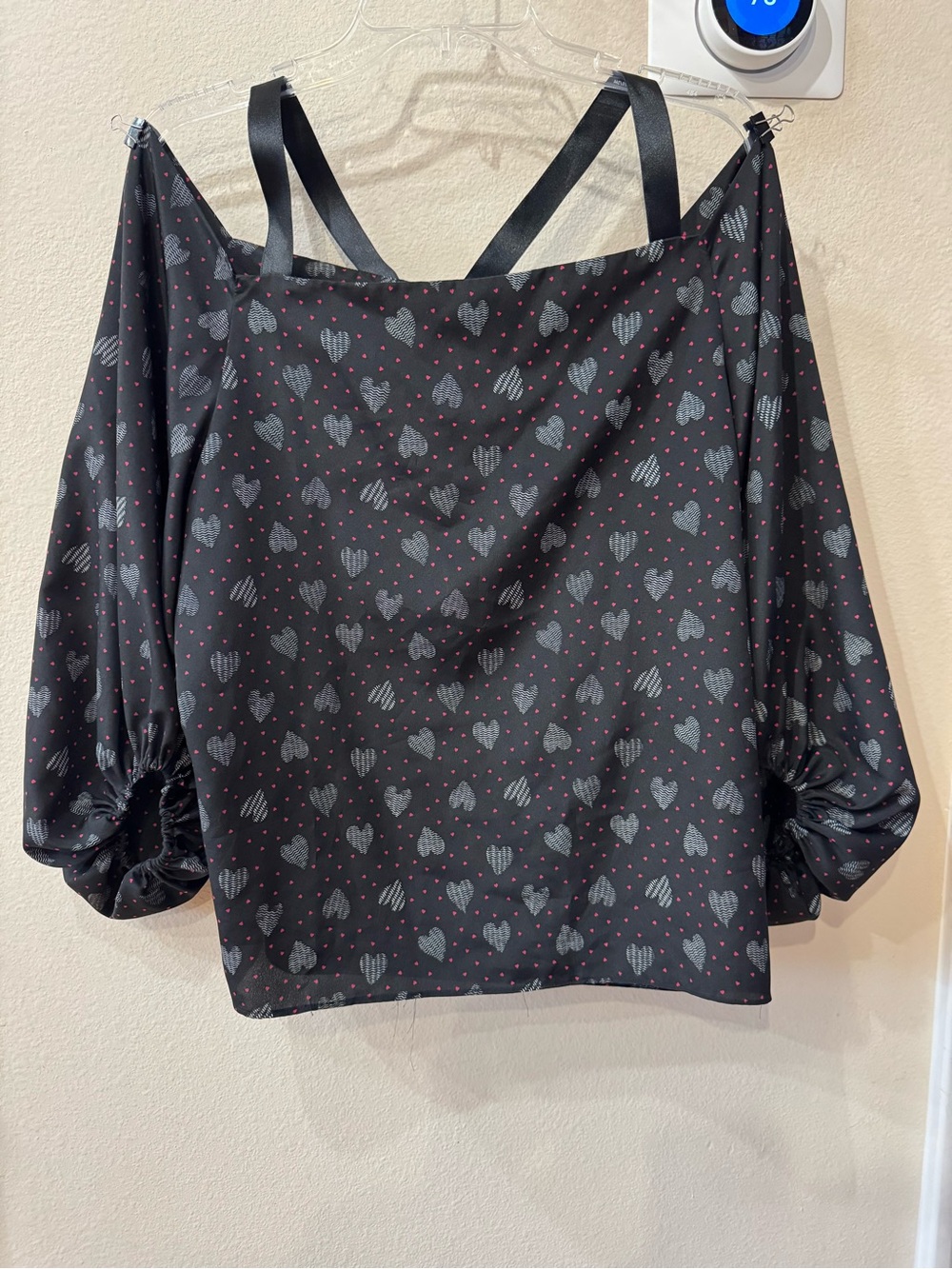 Black Heart-Print Sleeveless Camisole with Pink Dot Accents